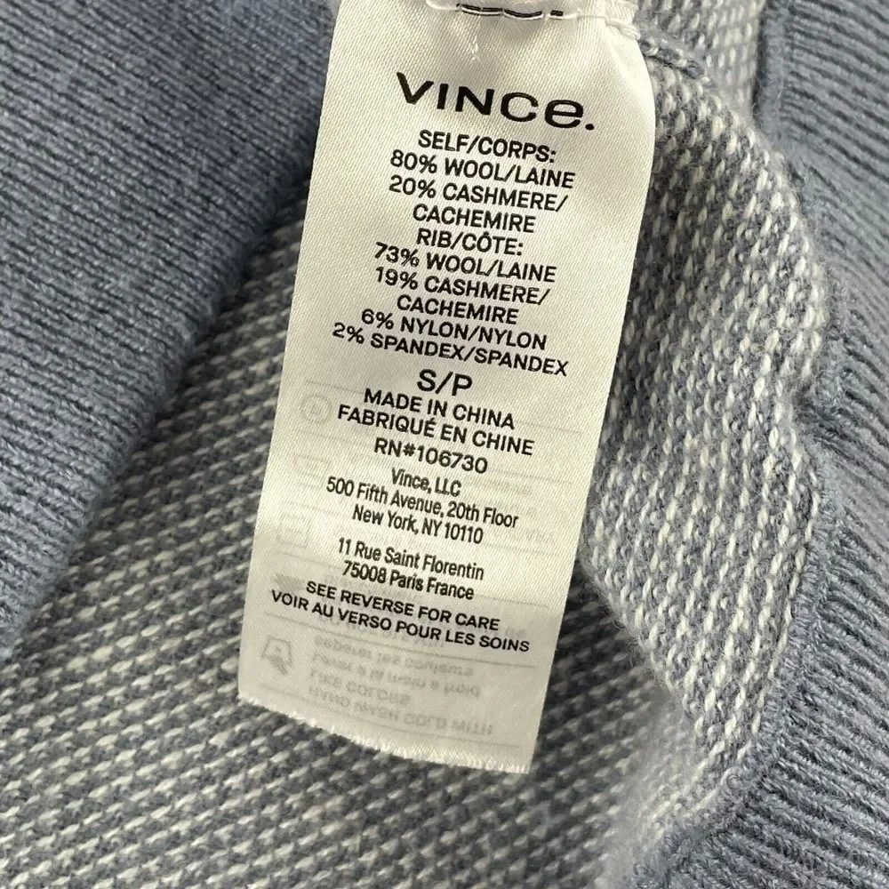 VINCE Birdseye Crewneck Sweater Men Small Blue Wool Cashmere‎ Blend Designer LS